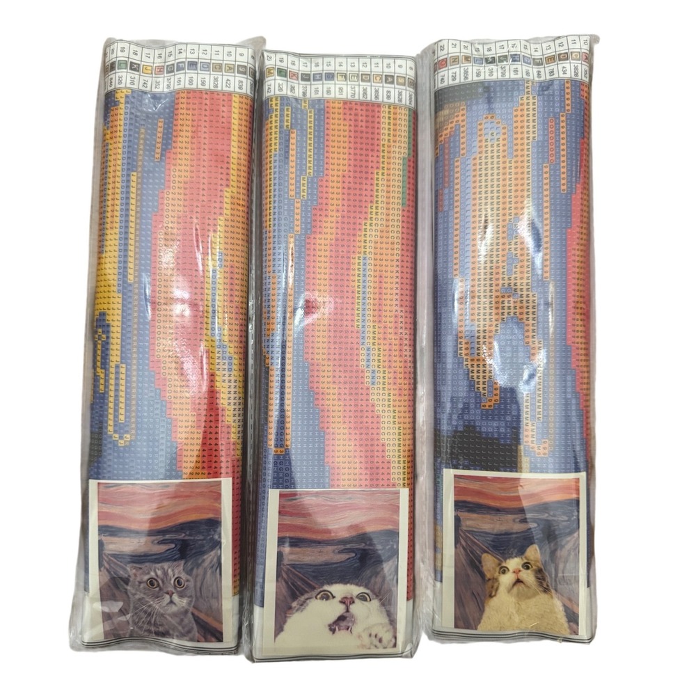 Diamond Painting Kit The Scream Cats art‎ DIY Crafts 12x16 Inch 3 Pack NEW